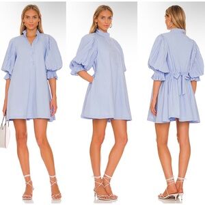 FLAW SOVERE Focus Pleat Smock Mini Dress in Powder Blue Size XS